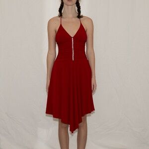 Y2k red rhinestone party dress halter top bodycon voila size small